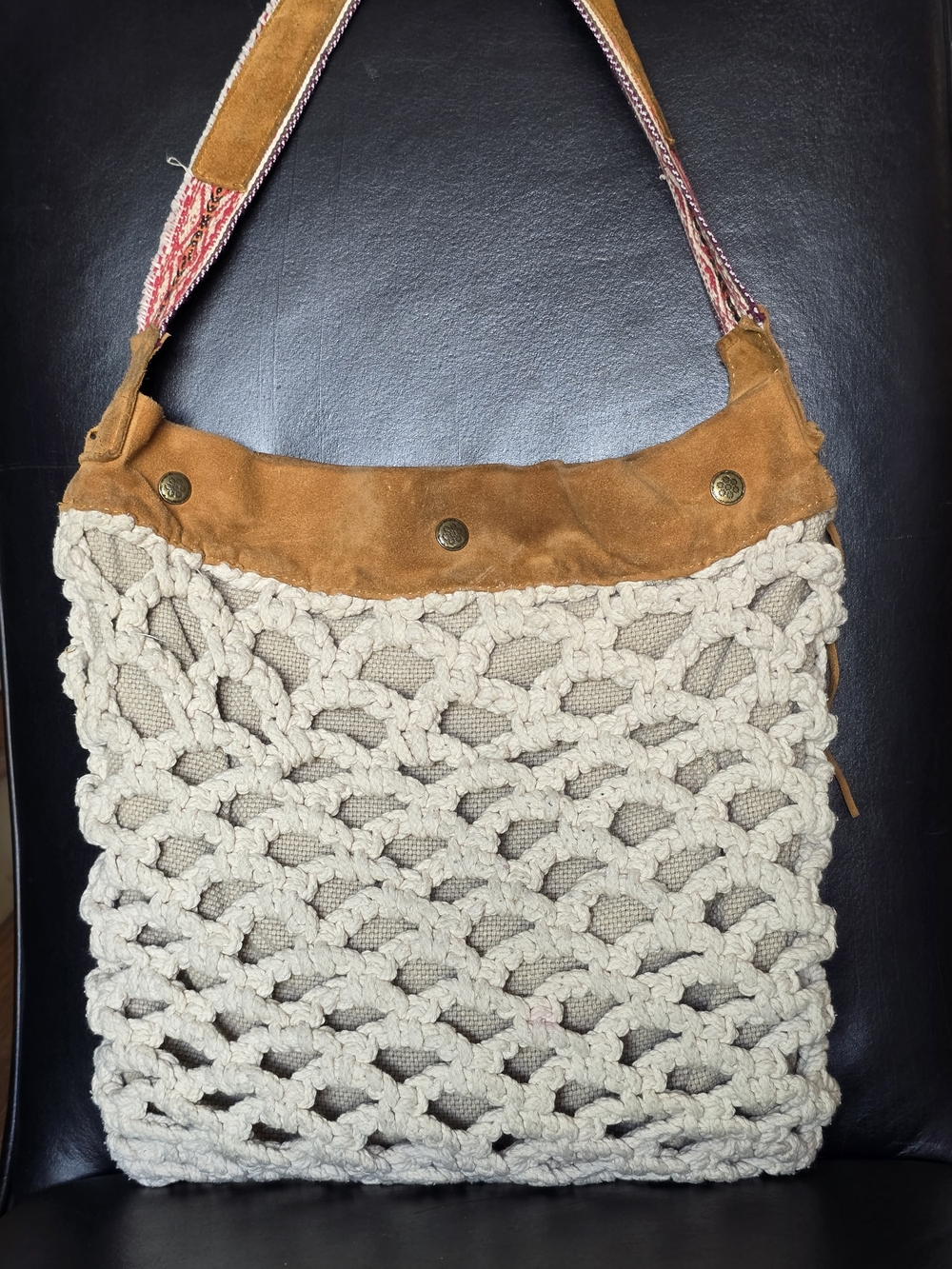 Lucky Brand Boho Macrame & Suede Festival Bag